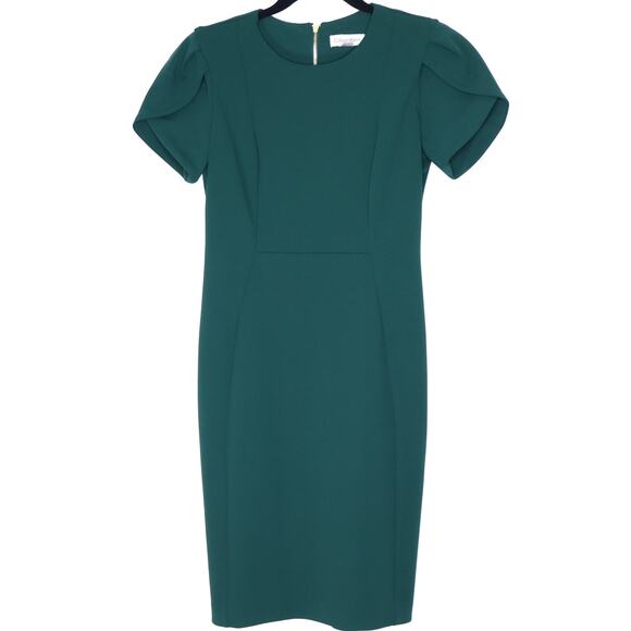 CALVIN KLEIN Scuba Crepe Sheath Dress Petal Sleeve Malachite Green Women's 4P - Picture 1 of 11